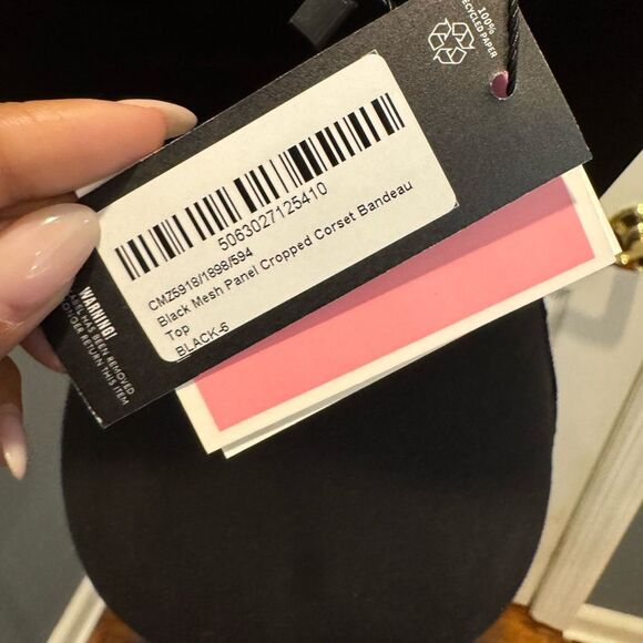 Black Mesh Panel Cropped Corset Bandeau Top in US SIZE 2 - Picture 4 of 10